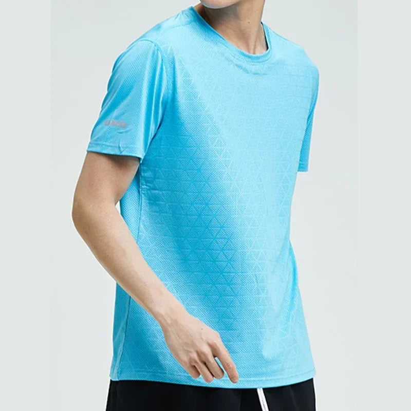 Summer Men Athletic Short Sleeve Dry Fit Sport T Shirt Polyester Breathable Gym Yoga Golf Workout Daily Top