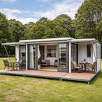 Portable Modular House Bedroom Bathroom Kitchen Beachside Vacation Rental Living with Ocean View and Sunset Relaxation Deck