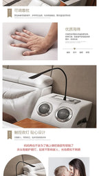 Genuine Leather Bed Frame with Massager, Storage, Safe, Speaker & LED Light, Soft Bed for Bedroom Furniture