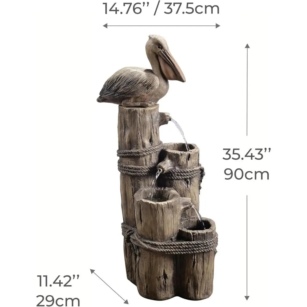 4-Tier Brown Cascading Waterfall Fountain, Durable Outdoor Pier Post Design