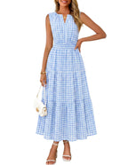 Womens Sleeveless V-Neck Boho Midi Maxi Dress With Pockets Casual Summer Beach Vacation Dress