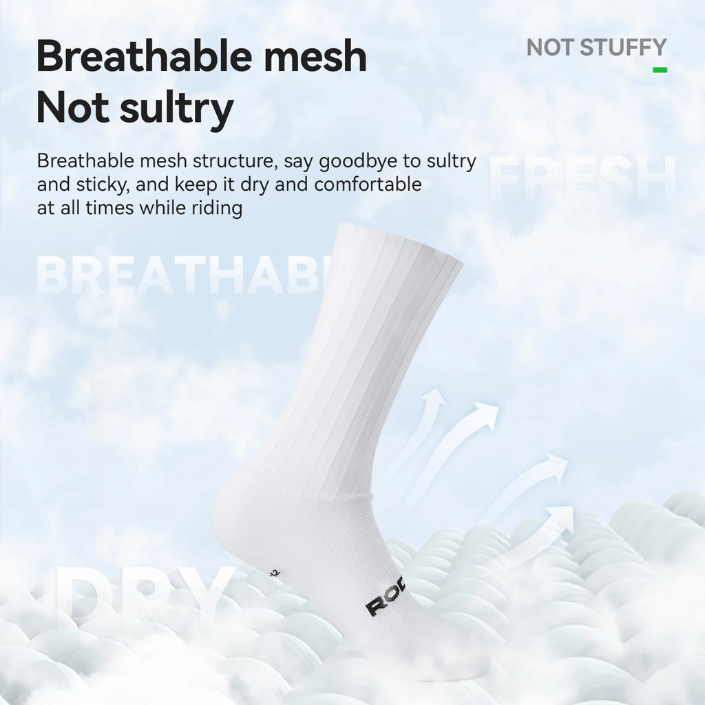 ROCKBROS Cycling Aero Socks Lightweight Elastic Breathable Socks Non-slip Shock Absorption Odorless Anti-bacterial Cycling Socks