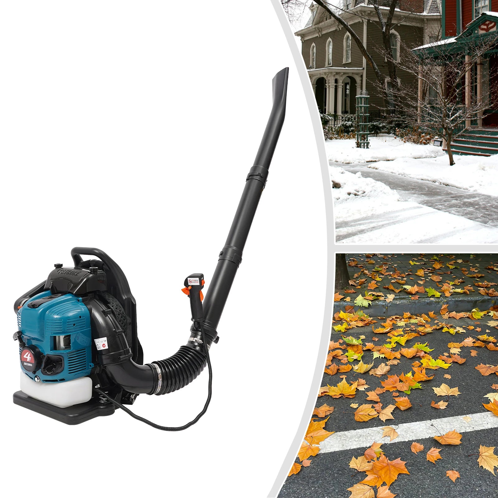 75.6CC Gasoline Leaf Blower 4 Stroke Cordless Petrol Backpack Leaf Air-cooled Blower for Yard Garden Lawn Care&Street Cleaning