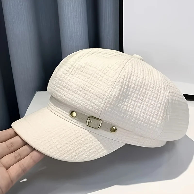 Vintage plaid octagonal hat for women, British-style beret, artist's hat, slimming and flattering, suitable for spring and autumn