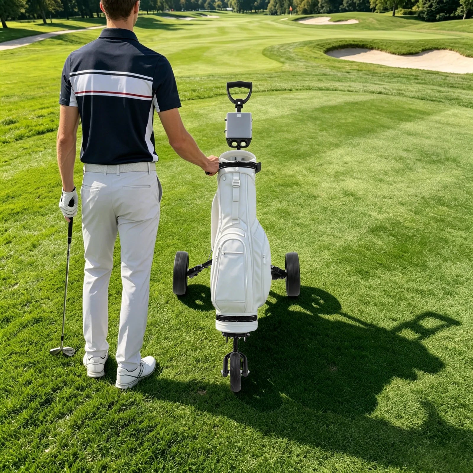 Golf Trolley, 3 Wheel Golf Push Cart, Folding Golf Cart, Heavy Duty Aluminum Frame, 44 lbs Load Capacity, Quick Fold, EVA Wheels, Foot Brake, Cup Holder, Scorecard