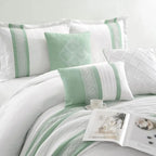 Queen Size Sage Green 7-Piece Comforter Set with Microfiber All-Season Bedding, Bed Skirt, Pillows, and Shams