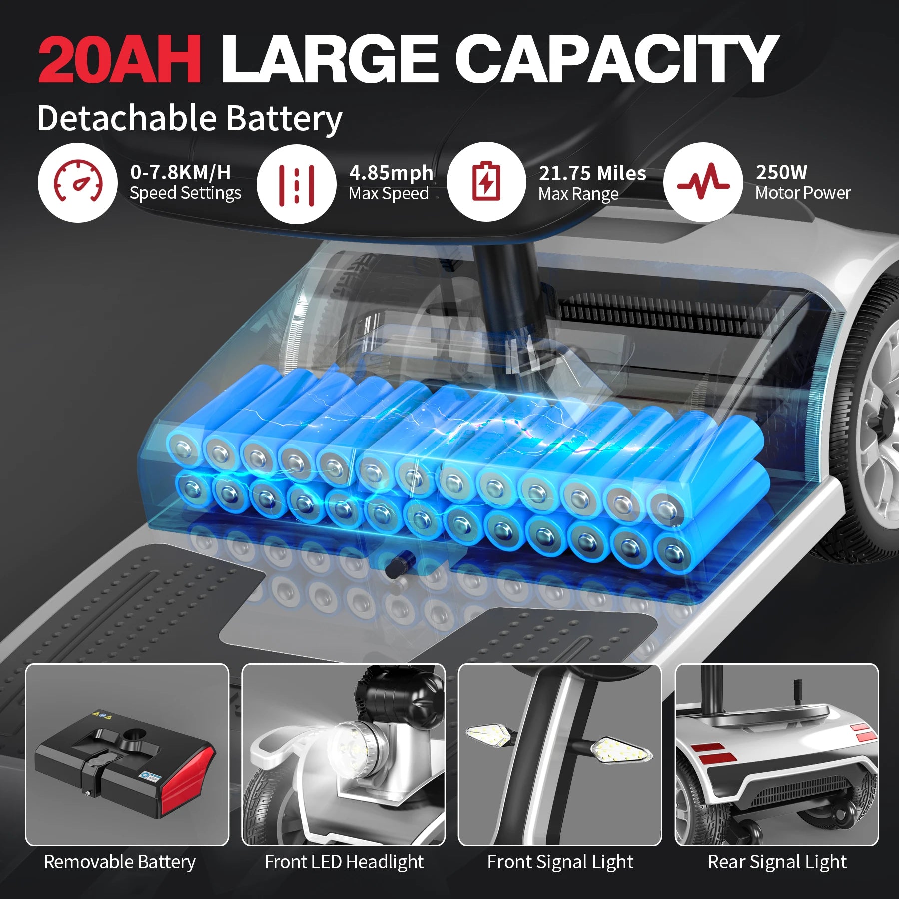 UNIFICARE S-01 Silver 4-Wheel Mobility Scooter 20AH Foldable Design with Carbon Steel Frame & Electromagnetic Brake