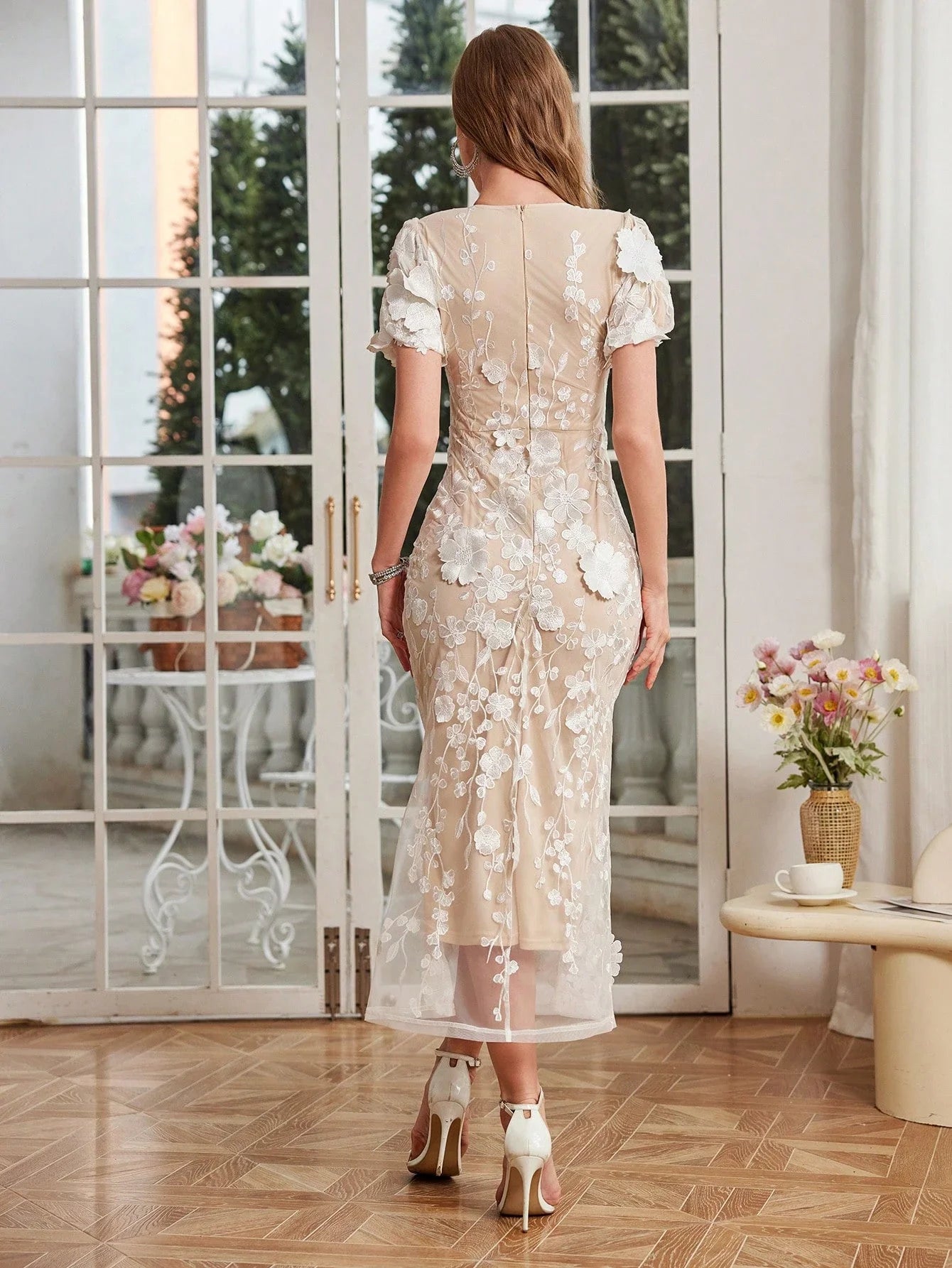 Women Floral Embroidered Lace Dress Evening Party Wedding Guest