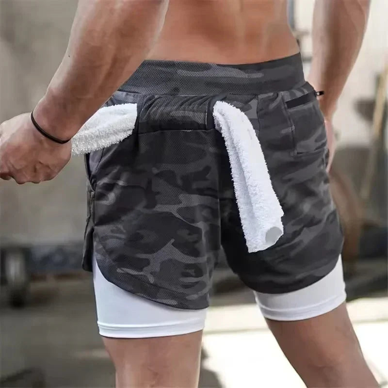 Sports Shorts Jogging Training Quick Dry 2-in-1 Double Layer Elastic Waist Taffeta Regular Fit Summer Men Single Pair