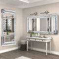 LUVODI Large Vanity Mirror with Sparkly Crystal Rhinestone Diamond Frameless Wall Mounted Silver Dressing Mirror for Home/Hotel