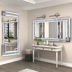 LUVODI Large Vanity Mirror with Sparkly Crystal Rhinestone Diamond Frameless Wall Mounted Silver Dressing Mirror for Home/Hotel