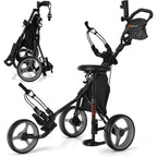 3-Wheel Folding Golf Cart with Adjustable Seat, Umbrella Holder, and Foot Brake for Men & Women