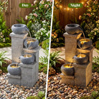4-Tier Outdoor Water Fountain Cascading Bowl Waterfall Fountain with LED Lights