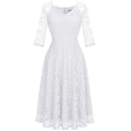 Dressystar Womens Long-Sleeve Wedding Guest Dress A-Line Lace Formal Party Cocktail Midi Dress Prom Gown