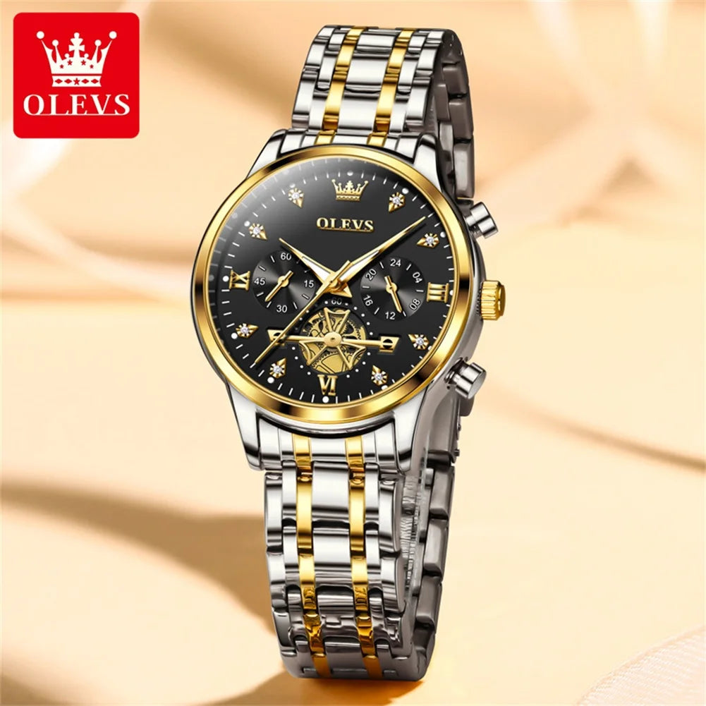 OLEVS 2897 Elegance Original Quartz Movement Women Watch Multifunctional Diamond Dial Luminous Function 30m Waterproof Watch