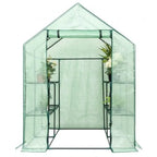 Outdoor gardening plant greenhouse with 8 shelves, durable polycarbonate material, green color, UV-resistant and ventilated des