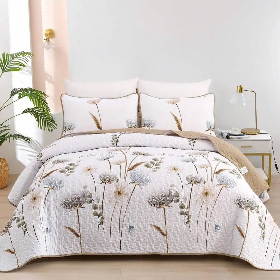 3 Pieces  Yellow Flower Quilt Set Twin Full Queen King Size, Paisley Patchwork Plaid Bedspread Bedding Sets  Coverlet Set.