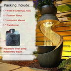 S-Shaped Outdoor Waterfall Fountain with LED Lights and Planter Bowl for Garden, Patio, Balcony, or Yard Decor
