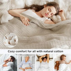 100% Cotton King Size Blanket for Spring Summer, Ultra Soft Waffle Weave King Blanket for Bed, Thin Lightweight Breathable Bedd