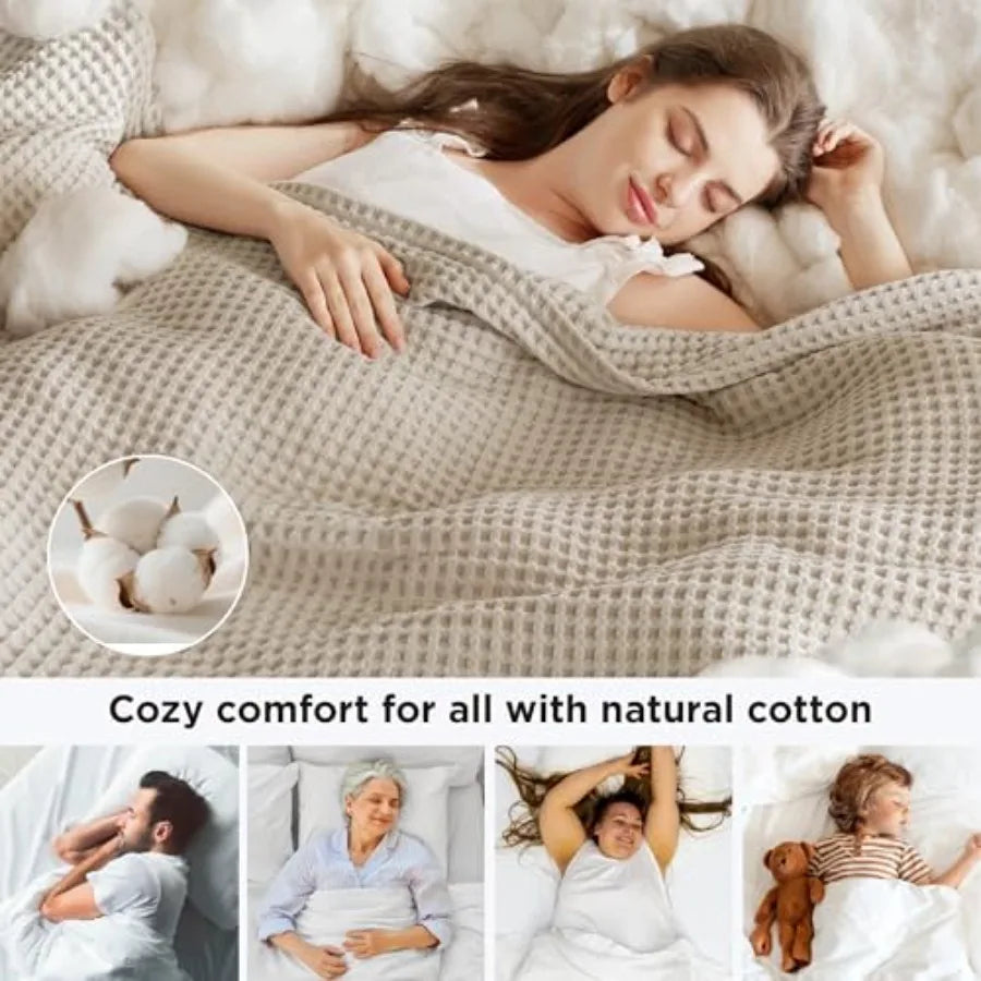 100% Cotton King Size Blanket for Spring Summer, Ultra Soft Waffle Weave King Blanket for Bed, Thin Lightweight Breathable Bedd