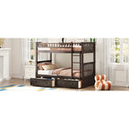 Espresso Twin Over Twin Bunk Bed with Storage Drawers, Convertible Design