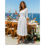 Dressystar Womens Long-Sleeve Wedding Guest Dress A-Line Lace Formal Party Cocktail Midi Dress Prom Gown