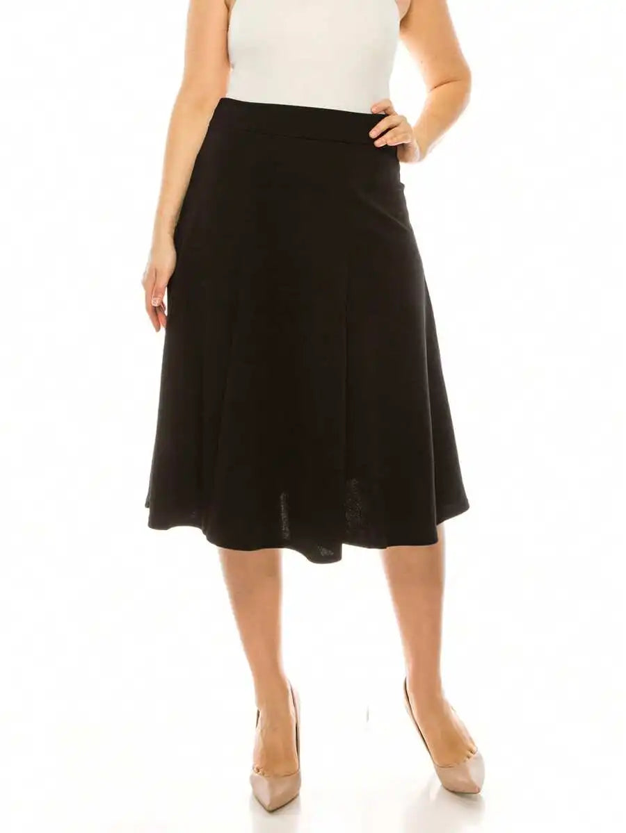 Plus Size Solid Flared Midi Skirt Lightweight A-Line For Everyday Wear