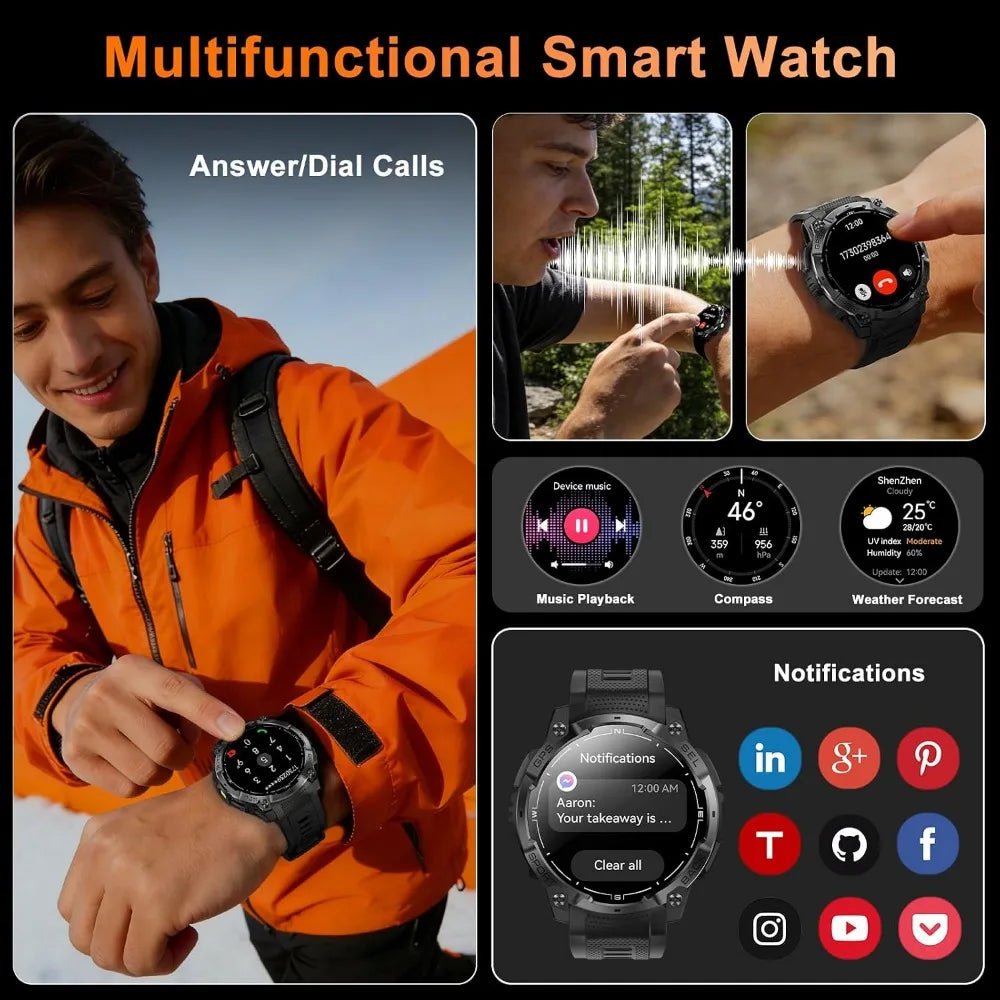 Military-Style Smartwatch for Men with GPS, AMOLED Display, Bluetooth Calling, and 170+ Sports Modes
