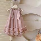 Bear Leader 2025 Korean Bow Sleeveless Mesh Princess Dress Baby Girl Wedding Party Birthday Easter Summer