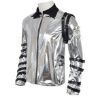 A person named Michael imitates costumes cosplay costumes performance costum silver leather jackets Halloween stage costum