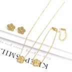 Simple 316L Stainless Steel Flower Five Leaf Necklace Bracelet Earrings 18K Gold Plated Jewelry Set for Women Girl Gift Clover