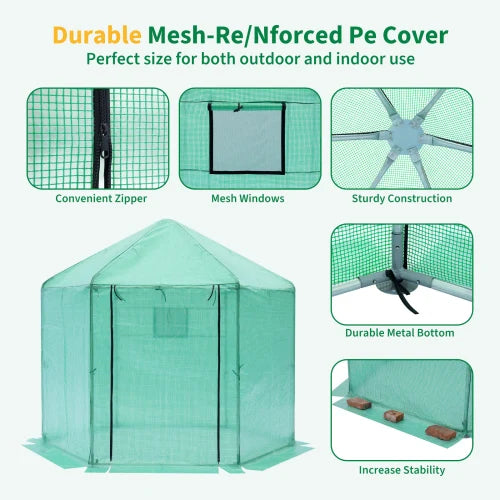 Step in hexagonal greenhouse -9.2 * 8.1 feet, upgraded and reinforced frame, thickened waterproof and thermal insulation layer
