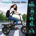 Compact 560-740W Electric Bike for Adults and Teens, 20-25MPH Speed, 32-Mile Range, 48V 10Ah Battery, 3-Level Assist, UL 2849 Ce