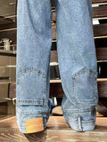 Men's Light Vintage Wash Baggy Wide Leg Jeans Knee Patch Detail Street Style Loose Fit Daily Casual Going Out Hip Hop Denim Trousers