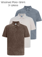 3 Pack Men's Casual Washed Quick Drying Breathable Lapel Short Sleeved Polo Shirt for Summer Casual Wear