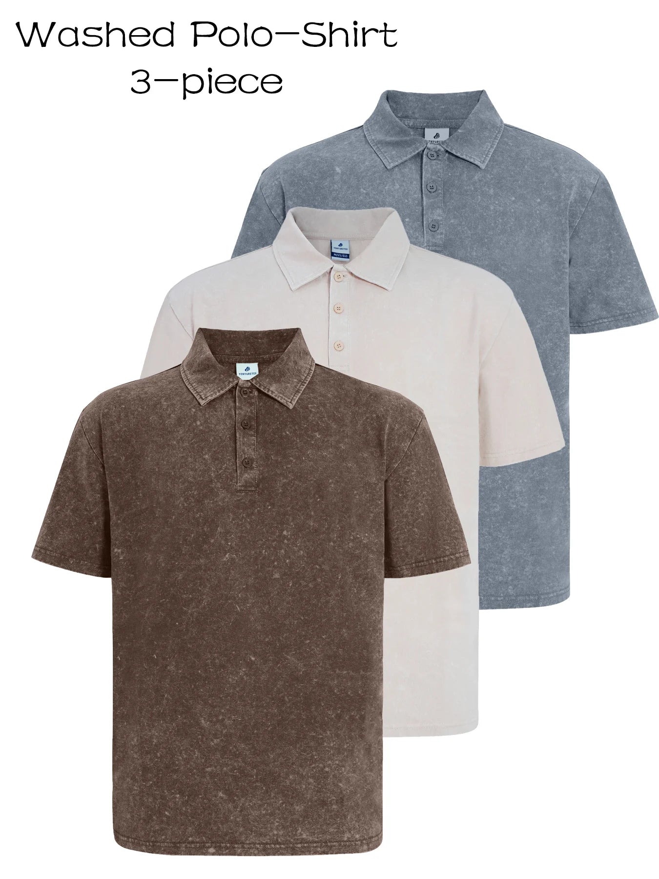 3 Pack Men's Casual Washed Quick Drying Breathable Lapel Short Sleeved Polo Shirt for Summer Casual Wear
