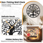 Large Wall Clock, 27” Tree of Life Big Metal Clock, Non-Ticking Decorative Clock