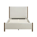 Queen Platform Bed, Soft Beige Chenille Upholstered, Solid Wood Frame, Modern Contemporary Design