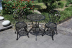Cast Aluminum Bistro Set, Outdoor Patio Furniture Set, Balcony Garden Yard Table And Chairs, Weather Resistant Anti Rust Tulip Pattern Design, Antique Copper 3 Piece Set