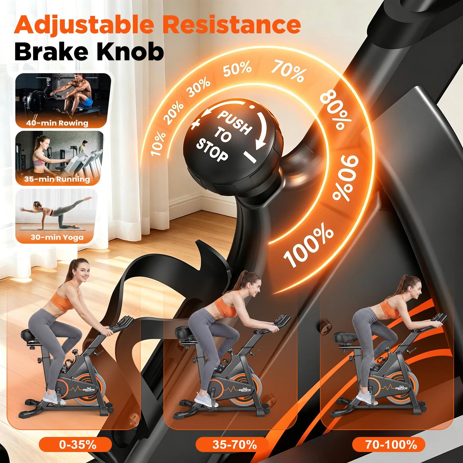 RELIFE Stationary Exercise Bike Silent Belt Drive Indoor Cycling Bike Adjustable Resistance Home Cardio Fitness Bike with LCD Monitor Tablet Holder