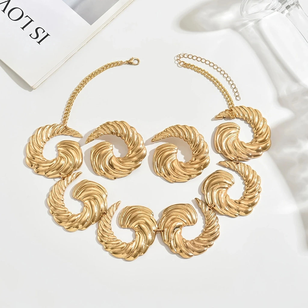 Lxalry 14K Gold Spiral Set, Liquid Metal Necklace & Earrings, Handmade Bridal Gift, Timeless Elegance To Red Carpet Glamour