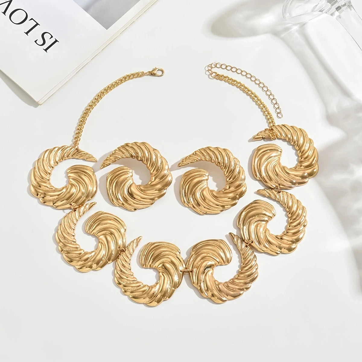 Lxalry 14K Gold Spiral Set, Liquid Metal Necklace & Earrings, Handmade Bridal Gift, Timeless Elegance To Red Carpet Glamour