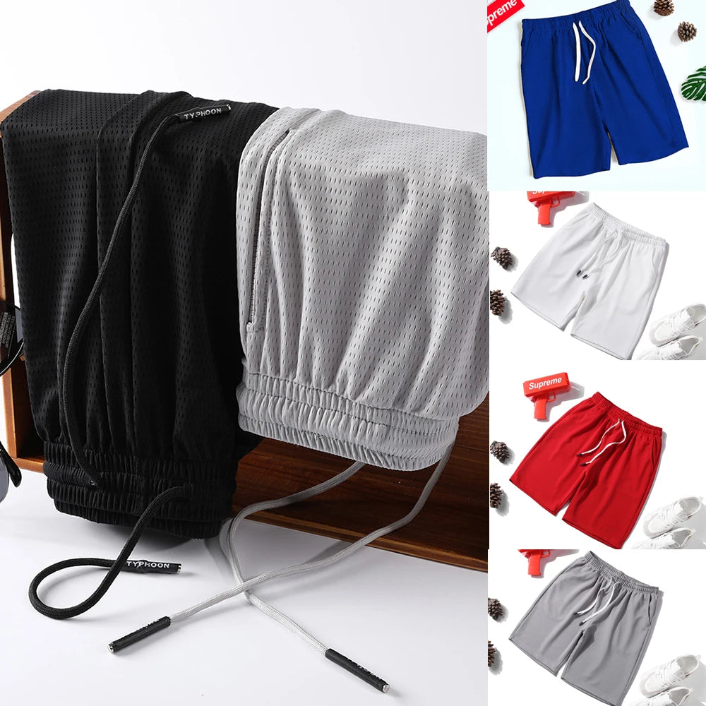 Running Shorts Summer Men Casual Solid Drawstring Short Pants Smooth Polyester Breathable Light Surfing Seaside Resort Swim Sports Pants