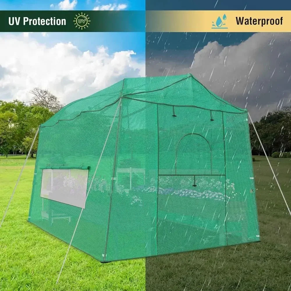Portable Walk-in Greenhouse, Outdoor/Indoor Gardening, Zippered Door, Ventilation Windows, Heavy-Duty and Durable PE Cover