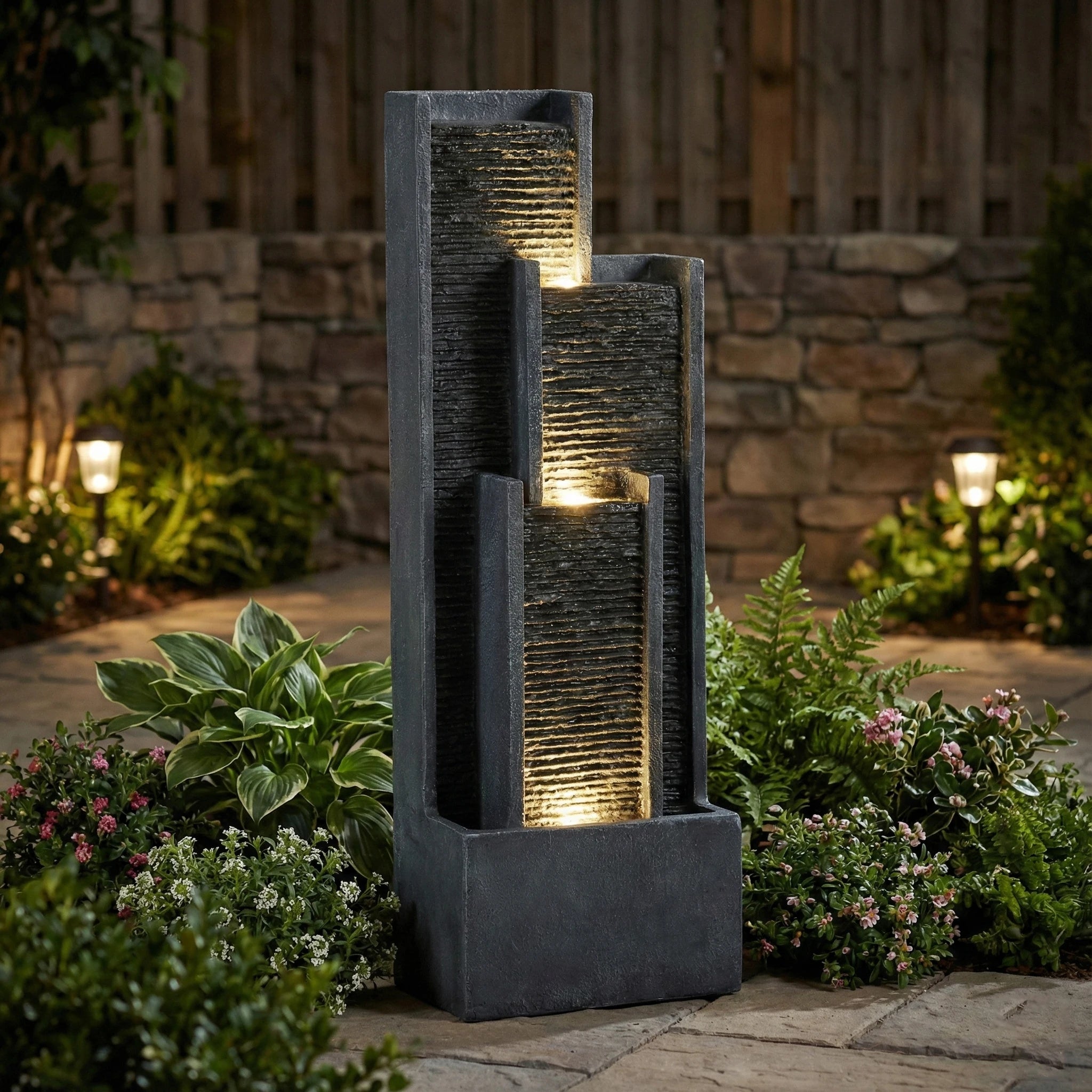 Flowing Water Ornament, 40 Inch Modern Outdoor Circulating Water Fountain, Modern Living Room Office Garden Decor