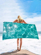 Microfiber Beach Towel With Aqua Water Ripple Print Shimmering Underwater Light Design