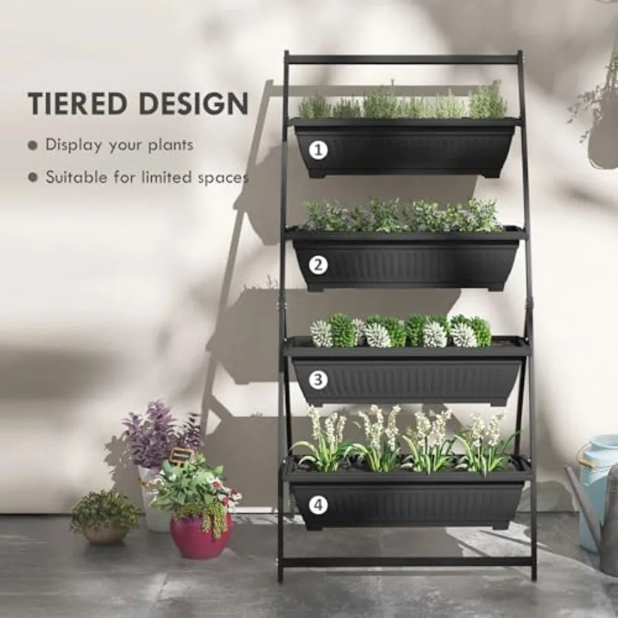 Raised Garden Bed 4 Tier Vertical Garden Planter Set 4 Outdoor Planter Boxes with Stand Self Draining Design Elevated Garden fo