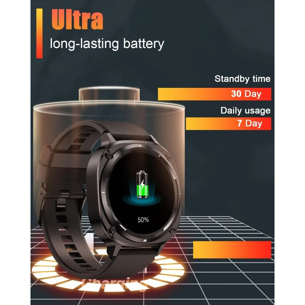 39mm HD Fitness Watch: Smartwatch for Men, Health Tracking, 114+ Sports Modes, Waterproof, 30-Day Battery, Black