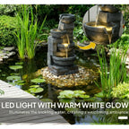 Garden Fountain,Tall Outdoor Waterfall Fountain with LED Lights, 4-Tier Resin Cascading Water Bowls with Pump On-Site