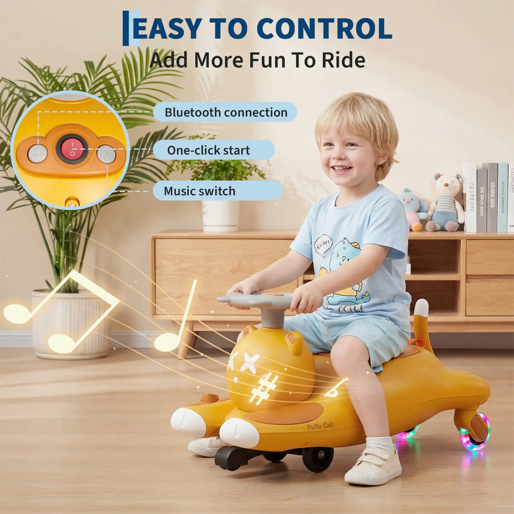 12V Kids Electric Wiggle Ride-On Car With Pedal, Rechargeable Cartoon Cat Twist Toy Vehicle For Toddlers Indoor Outdoor Ride